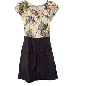 Tabitha by Anthro Night Blooming Birds Dress Womens Size 4 Silk Bird Floral